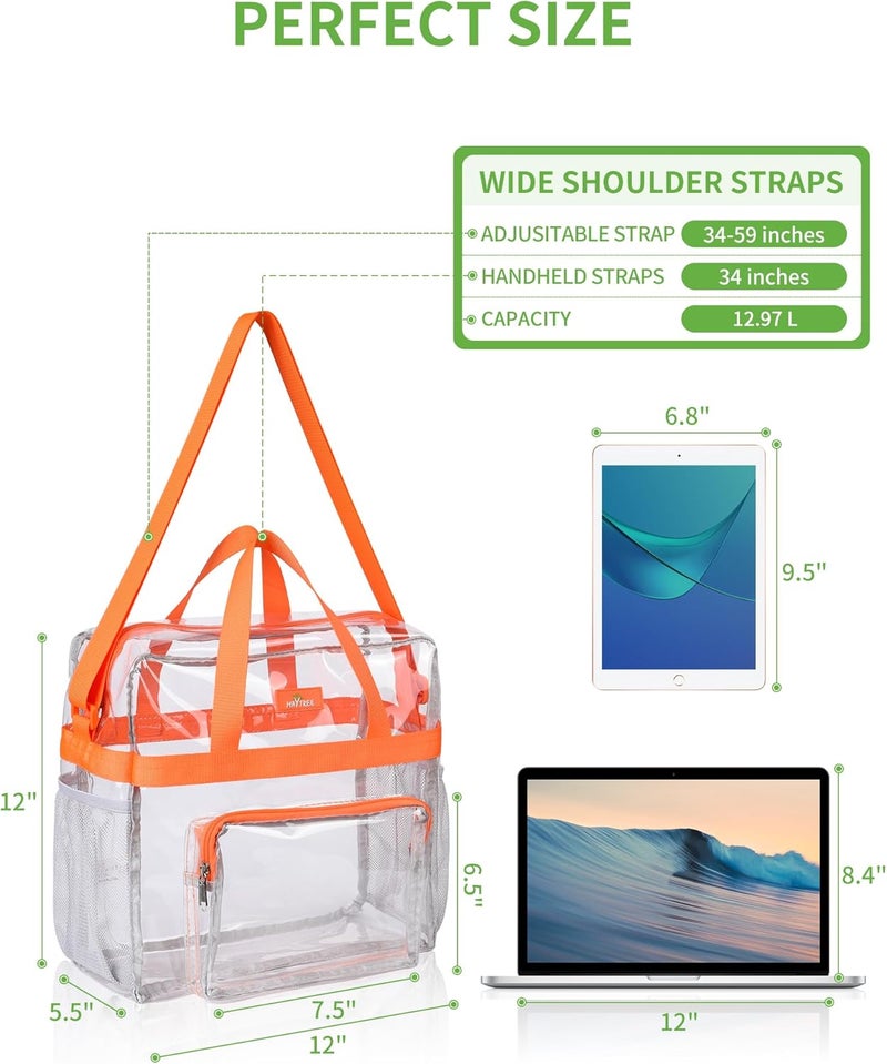MAYTREE Clear Bag for Stadium Events 12×6×12 Clear Tote Lunch Bag with Reinforced Straps for Work and Sporting Events, Orange - Image 2